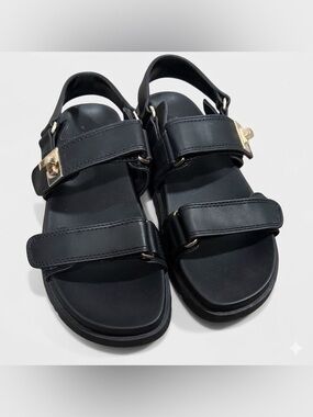 A New Day Black Sandals with Gold Accents